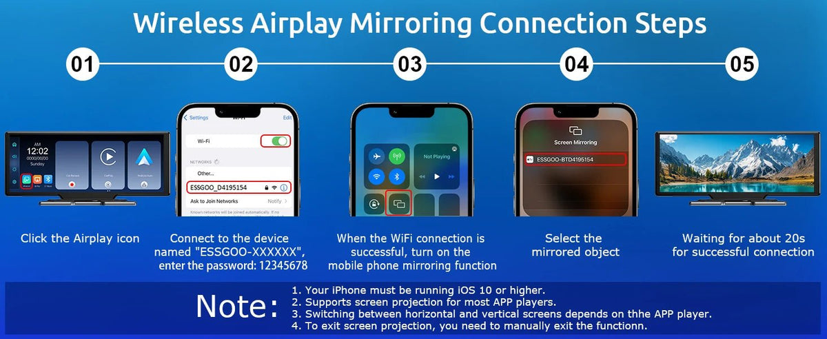 10.2” Wireless CarPlay/Android Auto with 4K + Dash Cam + Reverse Camera