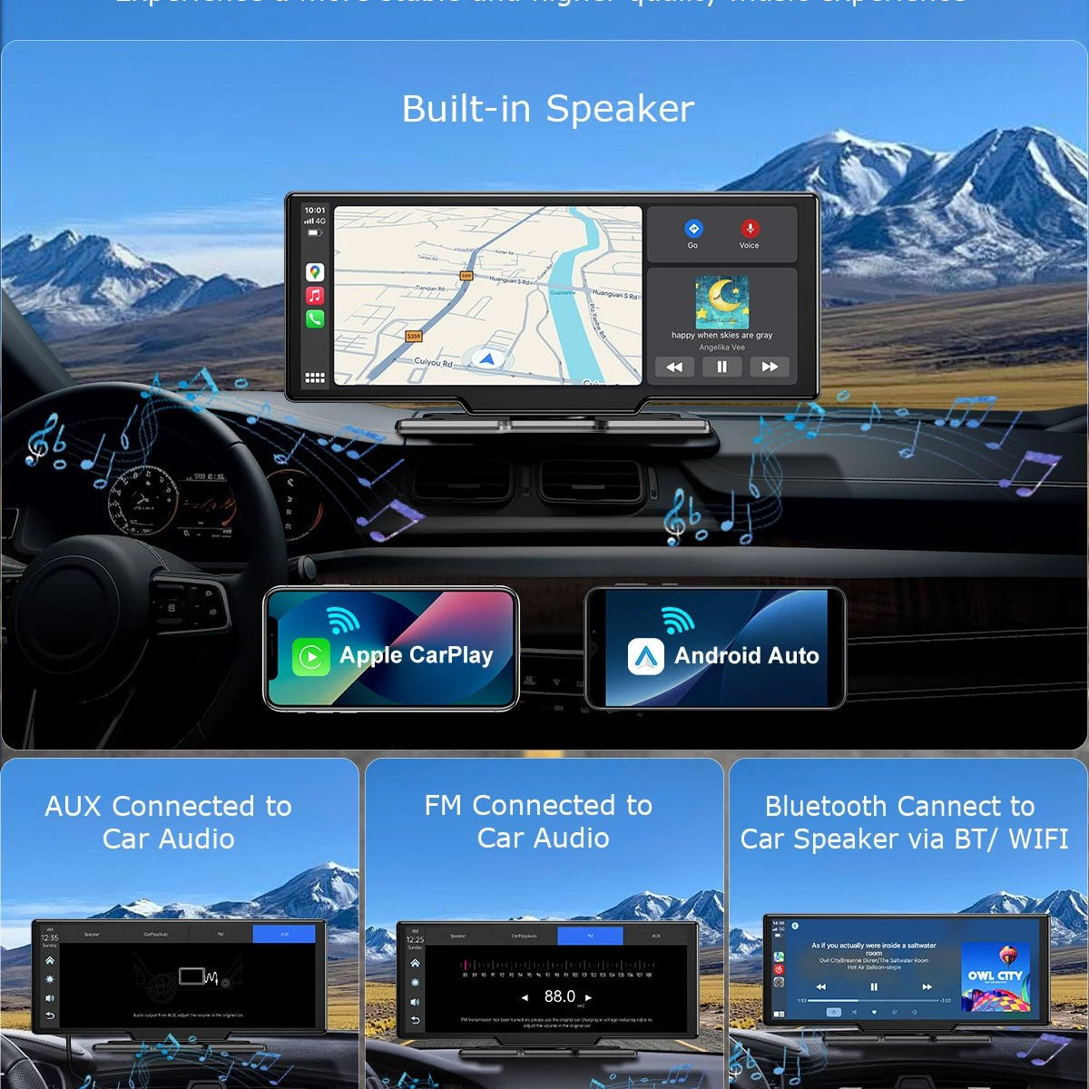 10.2” Wireless CarPlay/Android Auto with 4K + Dash Cam + Reverse Camera