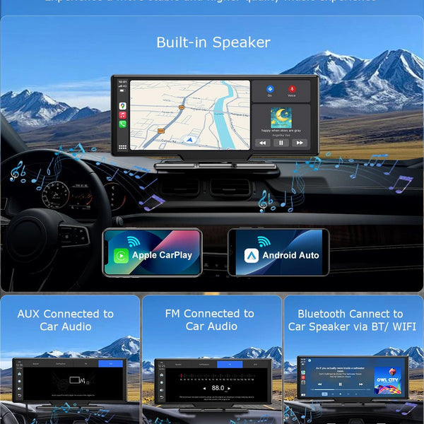 10.2” Wireless CarPlay/Android Auto with 4K + Dash Cam + Reverse Camera