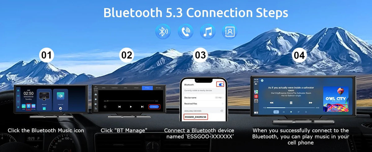 10.2” Wireless CarPlay/Android Auto with 4K + Dash Cam + Reverse Camera