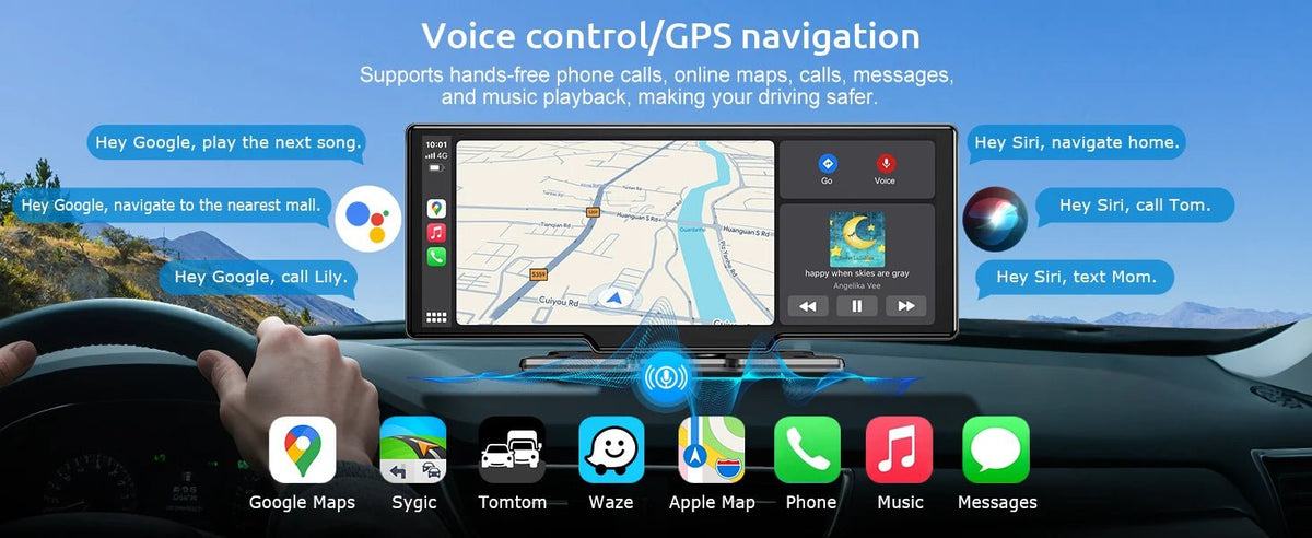 10.2” Wireless CarPlay/Android Auto with 4K + Dash Cam + Reverse Camera