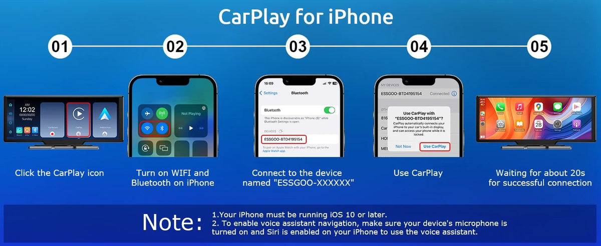 10.2” Wireless CarPlay/Android Auto with 4K + Dash Cam + Reverse Camera