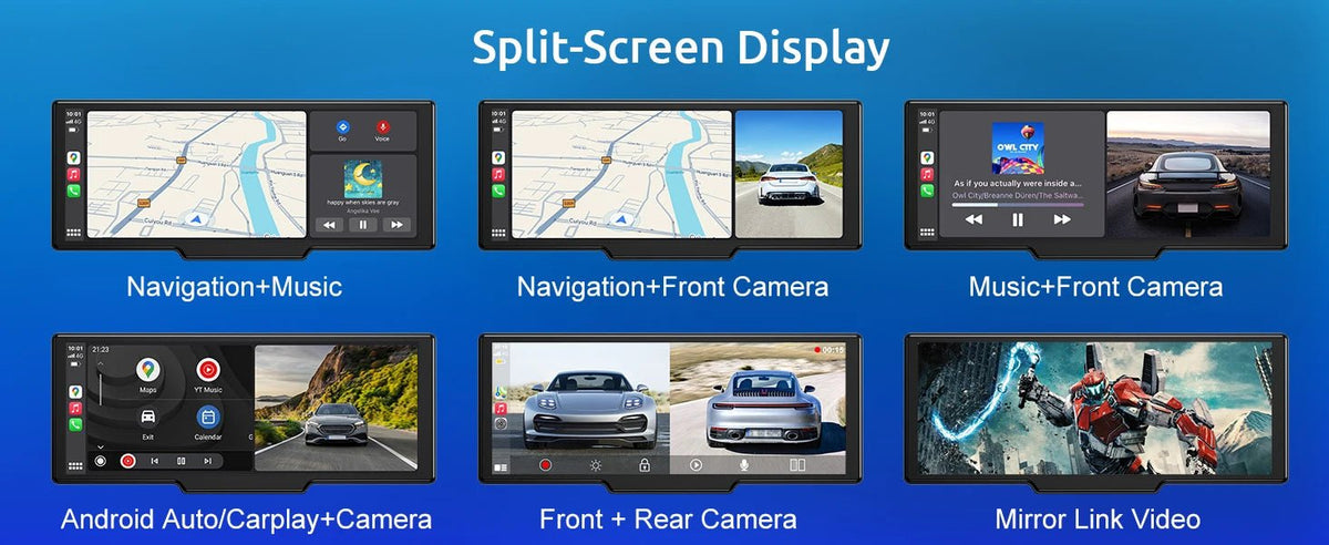 10.2” Wireless CarPlay/Android Auto with 4K + Dash Cam + Reverse Camera